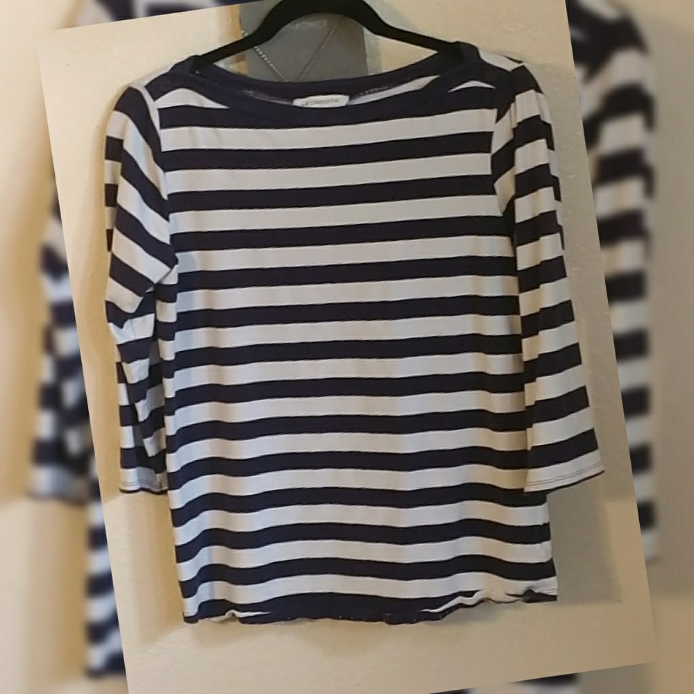 Liz Claiborne Striped Stretch Top Navy/White, Sz M